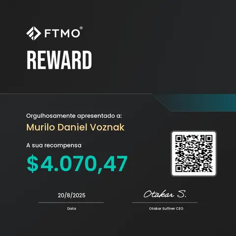 Certificado de saque emitido pela mesa FTMO, no valor de US$ 4.070,47, em 20/08/2025.