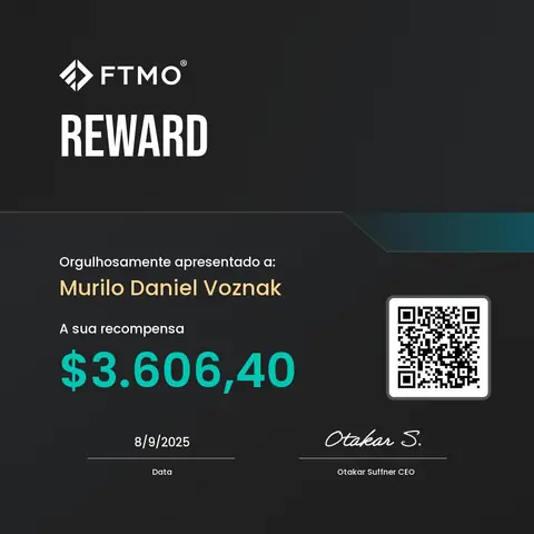 Certificado de saque emitido pela mesa FTMO, no valor de US$ 3.606,40, em 08/09/2025.