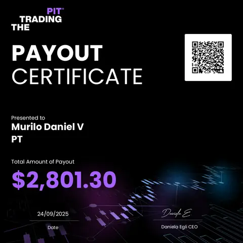 Certificado de saque emitido pela mesa The Trading Pit, no valor de US$ 2.801,30, em 24/09/2025.